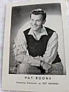 Black and white photo of Pat Boone with a handwritten note.