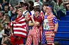 Students in patriotic outfits at a school event.
