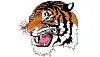 Illustration of a roaring tiger head with orange and black stripes.