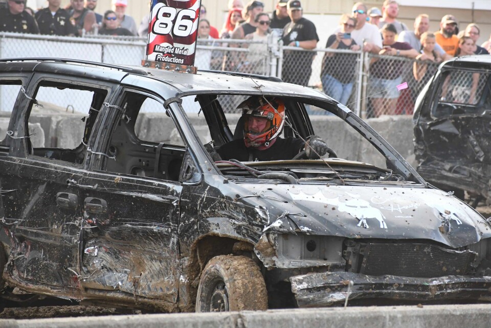 CCM/Carol McIntire Brian Shuman closed out a 30-year run of demolition derbies at the 2023 Carroll County Fair Sunday night. He is shown above competing in the mini-van class where he fell short of his goal of winning, but came back to win the final event of the night - the pro-stock class.