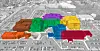 Aerial view of a color-coded campus layout.