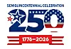 Logo featuring stars and stripes for the 250th anniversary celebration.