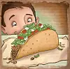 A boy admires a large taco filled with vegetables.