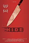 Movie poster for 'Hide' with a knife and two faces in the background.