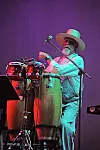 Musician playing congas on stage.