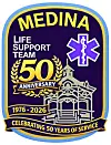 Medina Life Support Team 50th Anniversary logo with medical symbol.