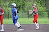 Softball players on the field during a game.