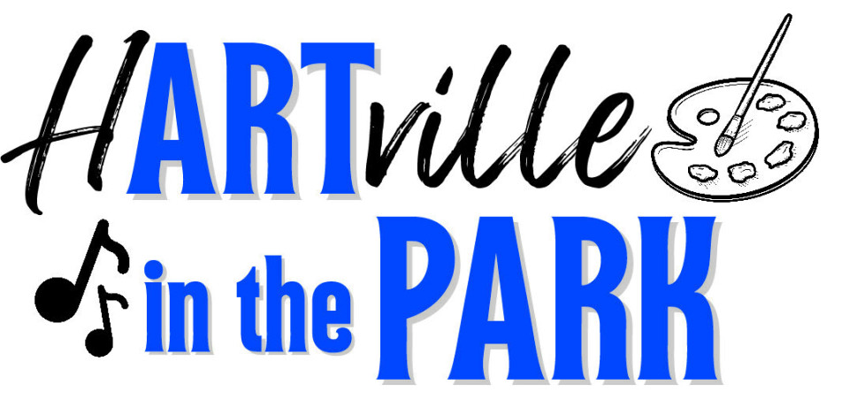 Art in the Park logo with blue and black text, a paint palette, and a music note.