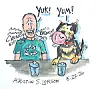 Cartoon of a man and a dog behind plastic bottles, with speech text and hand-drawn labels.