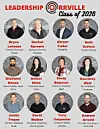 Poster showing the Leadership Orrville Class of 2026 with eight rows of labeled headshots.