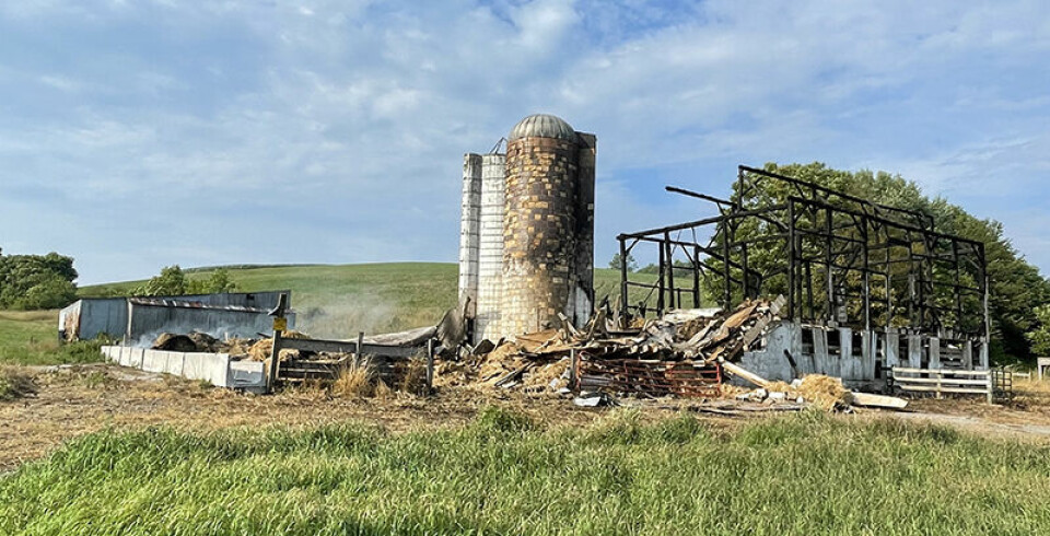 CCM/Carol McIntireSmoke continued to escape from hay bales two days after a fire destroyed a barn in Augusta Twp. July 12.