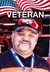 Portrait of a man under an American flag graphic with the word “VETERAN” above him.