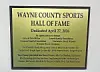 Framed Wayne County Sports Hall of Fame plaque with a gold background and black text.