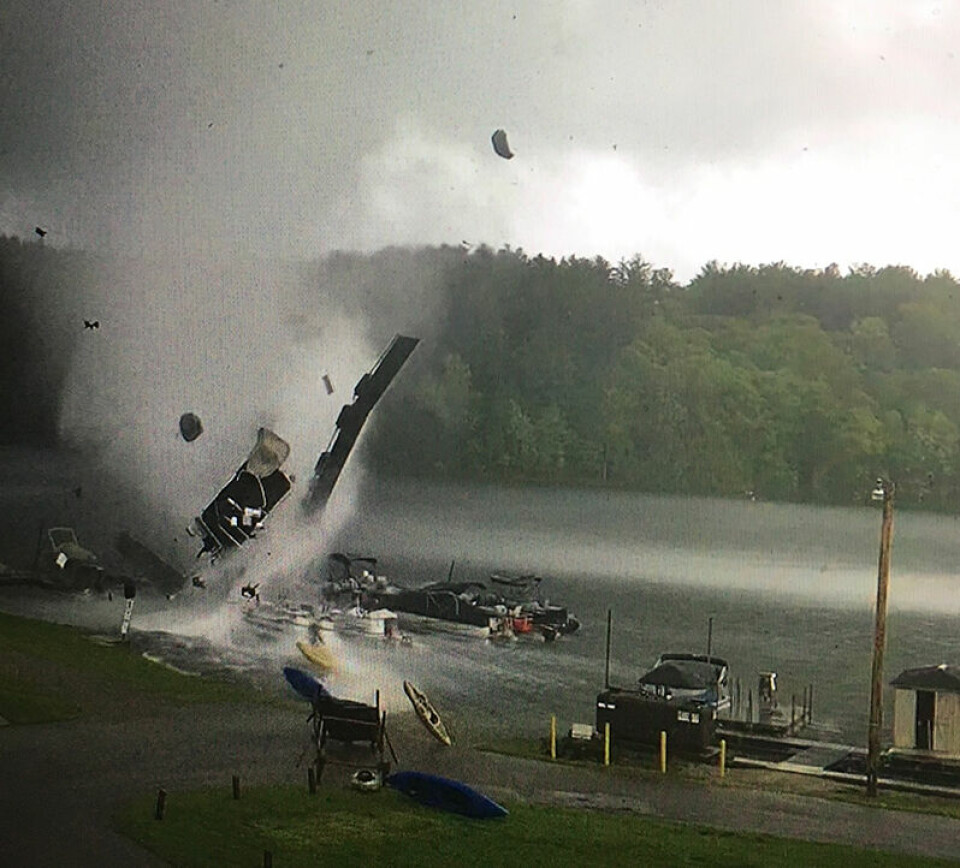Submitted PhotoSecurity footage from the South Fork Marina on Leesville Lake shows the tornado tossing boats and boat docks in the air.