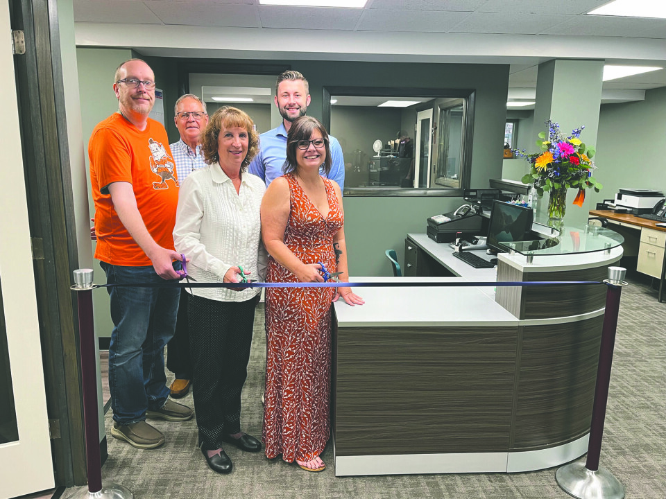 Submitted PhotoMinerva officials who participated in a ribbon cutting at the new Customer Service Station are shown above. Front row (from left) Jerame Patterson, Brenda Albaugh and Lori Zwahlen. Back row: Mayor Tim Tarbet and Village Administrator Benjamin Gunderson.