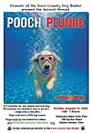Poster with a dog swimming underwater and the words Pooch Plunge and Friends of the Knox County Dog Shelter.