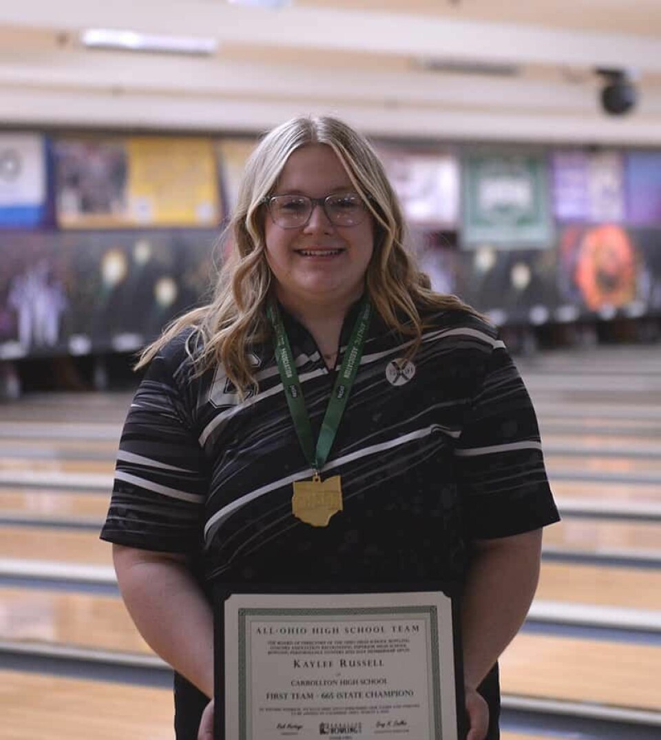Carrollton sophomore Kaylee Russell shows the form that earned her the Division II individual state championship March 2 in Columbus.