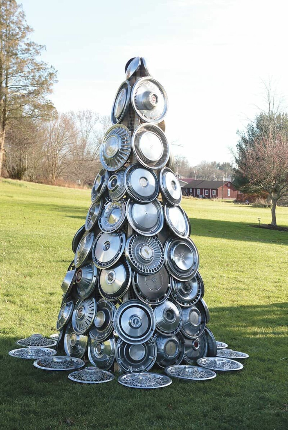 CCM/ Carol McIntireThe Butterfield family put its collection of hubcaps to use with the creation of a hubcap Christmas tree.
