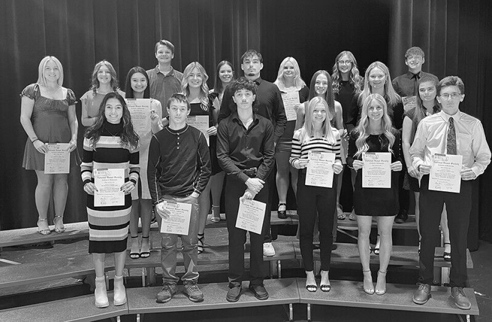Submitted PhotoTwenty new members were inducted into the Carrollton High School chapter of the National Honor Society (NHS) during a Nov. 20 ceremony in the high school performing arts center.To qualify for induction, junior and senior students must have a minimum 3.4 grade point average (GPA), make application for NHS induction, and be evaluated by the high school faculty in the areas of Leadership, Character and Service. Those students selected are then offered the opportunity to be inducted.New members are shown above. First row (left to right): Isabella Turnipseed, Nate Stoffer, Isaac Roberts, Paige Rininger, Marleigh Osolin, and Jonathan Minshull.Second row: Lilliana Menarcheck, Raegan Lee, Nicholas Lawrence, Zoe Kuhn-Goodspeed, Claire Hostetler and Sway Groff.Third row: Ashlee Garner, Sofia Fernwalt, Turner Eddy, Coral Citro, Madison Bryan, Joy Bartlow and Kale Barkan. Not pictured: Elaine Childs.