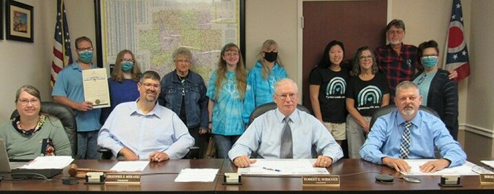 CCM/Thomas ClapperCarroll County Commissioners approved the Dysautonomia Awareness proclamation at their Oct. 2 meeting. Those who attended include: (seated, from left) Assistant Clerk II April Mayle, Commissioner Christopher Modranski, Commissioner Robert Wirkner and Commissioner Donald Leggett II; (back row) Brian Bolanz, Elyza Bolanz, Joyce Yost, Meghyn Spencer, Teresa Spencer, Grace Gainer, Mary Gainer, Sean Speedy and Darcy Bolanz.