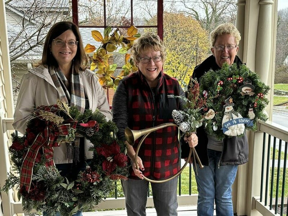 Submitted PhotoSuburban Garden Club members (from left) Janice Holland, Pat Roudebush and Susan Rutledge display samples of the items which will be available for purchase at the Arts Center beginning Dec. 1.