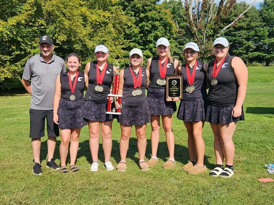 Submitted PhotoEastern Buckeye Conference champions. From left: Coach Todd English, Kasee Gallo, Mackenzie Rummell, Ashlee Garner, Claire Hostetler, Jada Moore and Kaylee Russell.