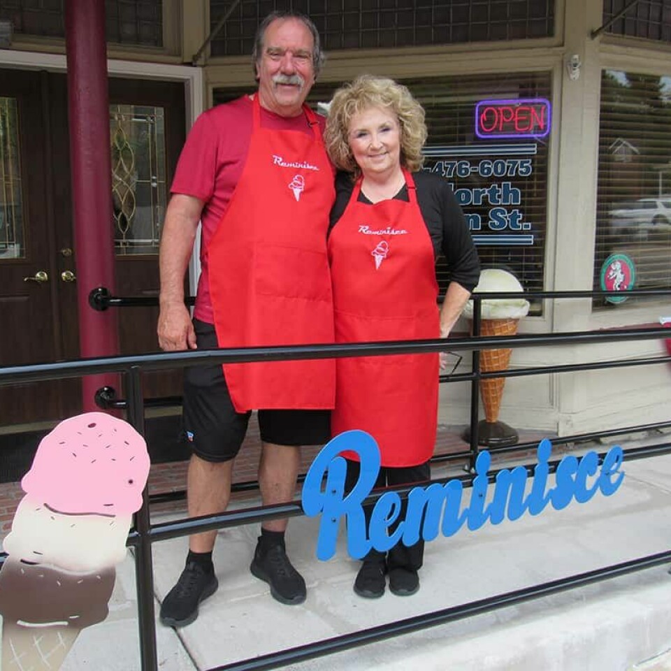 CCM/ Thomas Clapper Rex Sponhaltz (left) and Randi Bake welcome the community to visit Reminisce Ice Cream Parlor in Carrollton.