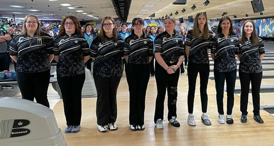 Members of the Carrollton girls bowling team in the state bowling tournament.