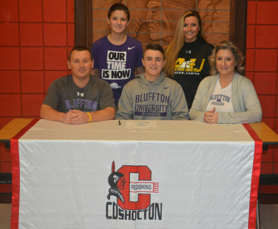 Ramsey signs to play soccer at Bluffton Coshocton High School senior Jacob Ramsey signed his letter of intent to play soccer at Bluffton University on Feb. 1 at CHS. Pictured in front from left are: Brent Ramsey, Jacob, Mandy Ramsey and in back are Luke Ramsey and Rachel Ramsey. Brent and Mandy are Jacob’s parents and Luke and Rachel are his siblings. Josie Sellers | Beacon