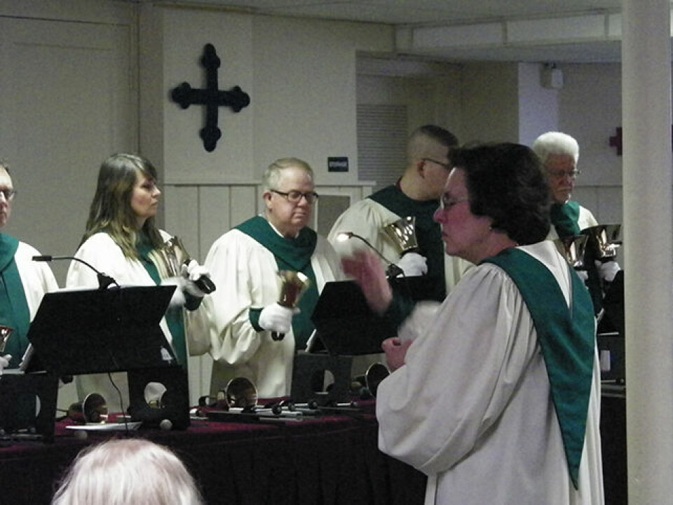 Hand bells ring for Habitat for Humanity Leslie Dawson directs the hand bell choir from Grace UMC at the Ring the Bells for Habitat Concert Sunday, April 9 at the Presbyterian Church. Jen Jones | Beacon
