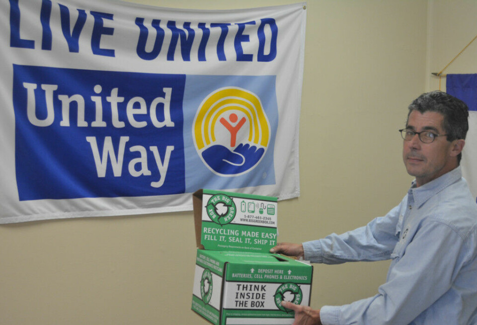 Disposable battery and cell phone recycling now available Jeff Wherley from the Coshocton County Recycling & Litter Prevention Office is pictured holding the box at the United Way Office of Coshocton County where disposable batteries and cell phones can be placed for recycling. The United Way location is just one of several recycling locations in the county for these items. Josie Sellers | Beacon