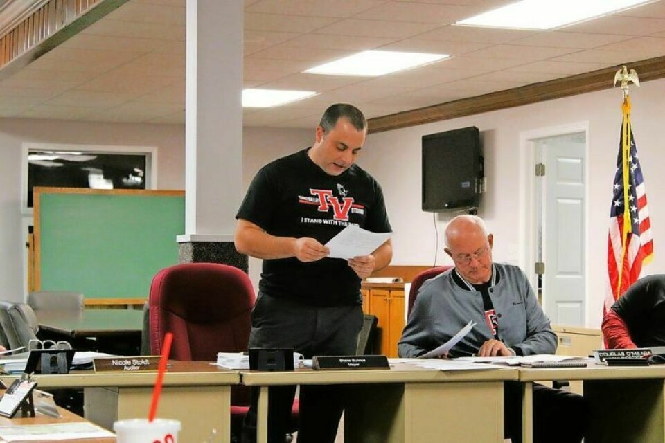 Mayor Shane Gunnoe and others attending showed their support for the Tusky Valley Community at the Nov. 20 meeting. Those attending wore Tusky Valley colors or T-shirts. Gunnoe extended condolences from the city to Tusky Valley and Buckeye Career Center at the meeting. Lighting ceremony set for Dec. 2 at Dover