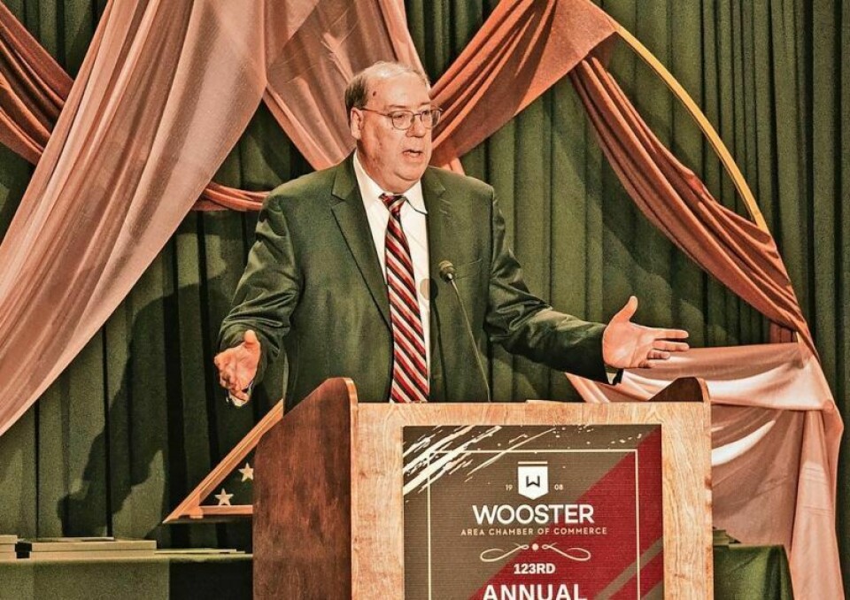 Bill Sheron, shown here speaking at a Wooster Chamber of Commerce dinner, has announced his impending retirement after 40 years as a hospital CEO, the last 30 at Wooster Community Hospital. Current CFO Scott Boyes will succeed Sheron after a new CFO is hired. CEO Sheron set to retire after 30 years with Wooster Community Hospital