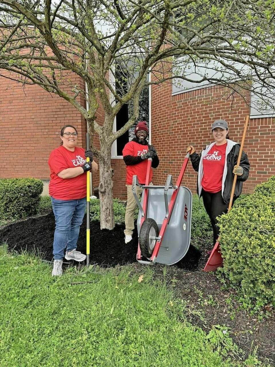 Volunteers from Tuscarawas County Board of Developmental Disabilities help spruce up the Dover Library. Day of Caring is a gift to the community