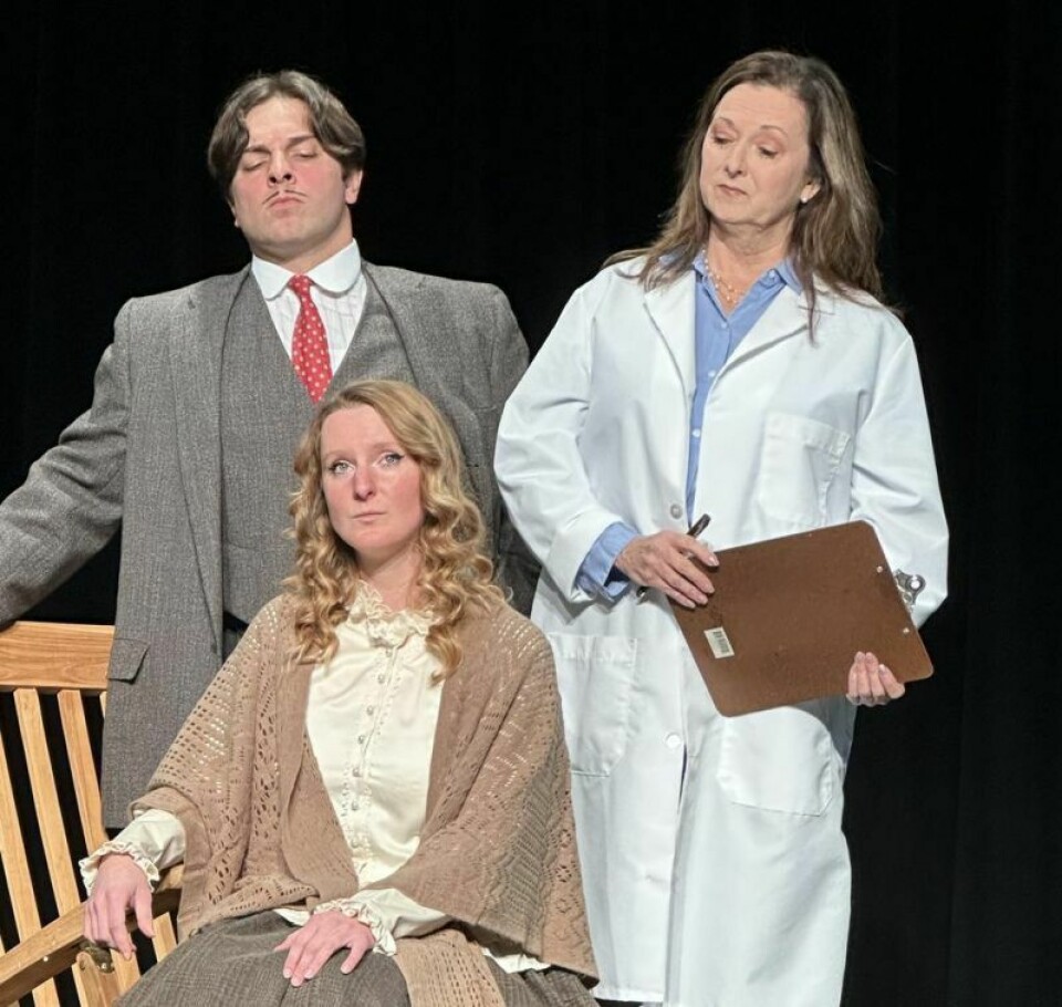 Chester Boffo, back left, Elizabeth Thomakos and Haley Kimble, front. Little Theatre to present a Titanic mystery