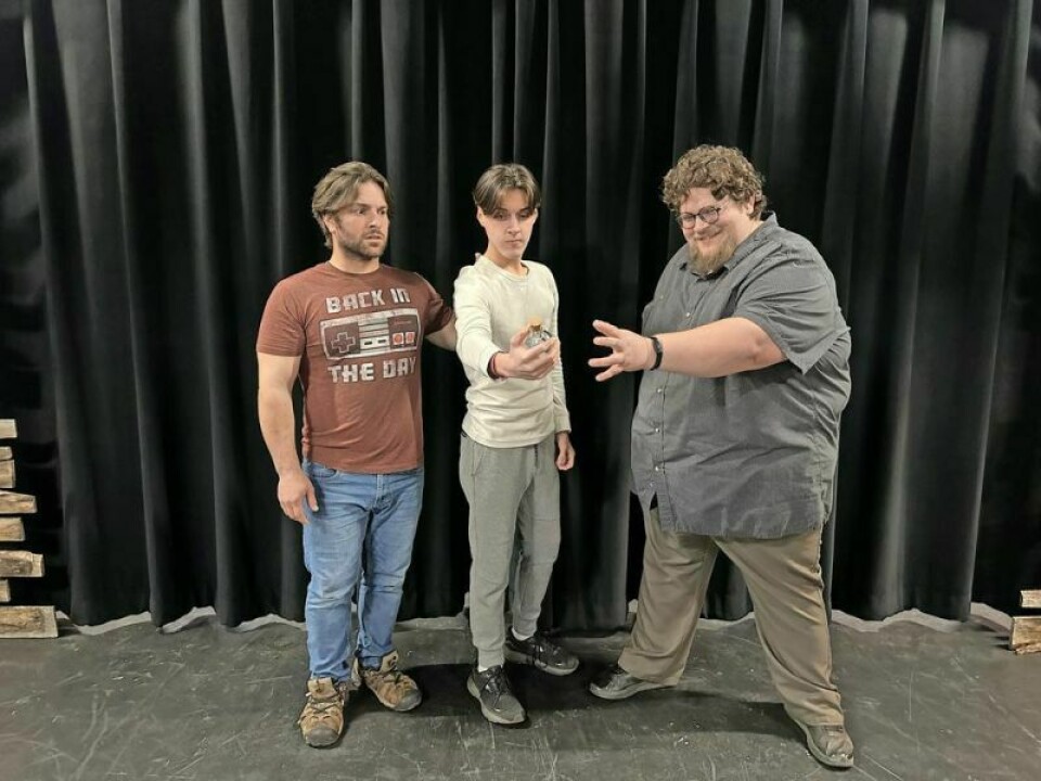 Chester Boffo, left, Jaxon Burdette and Zachary Rusk rehearse a scene from the upcoming musical “Tuck Everlasting.” Little Theatre to present ‘Tuck Everlasting’ musical