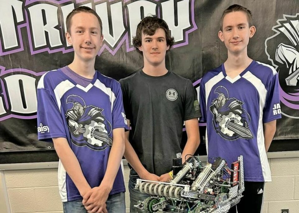 The Triway High School robotics team of Wyatt Rohr, left, Andrew Wood and Jack Rohr recently competed in the Vex Robotics World Championship in Dallas, Texas. A Wayne County Community Foundation grant made it possible for the school's STEAM program to purchase new equipment, which helped the team, coached by Triway High School STEAM instructor Mindy Werstler, better prepare for competitions. Titans STEAM into robotics world championship event