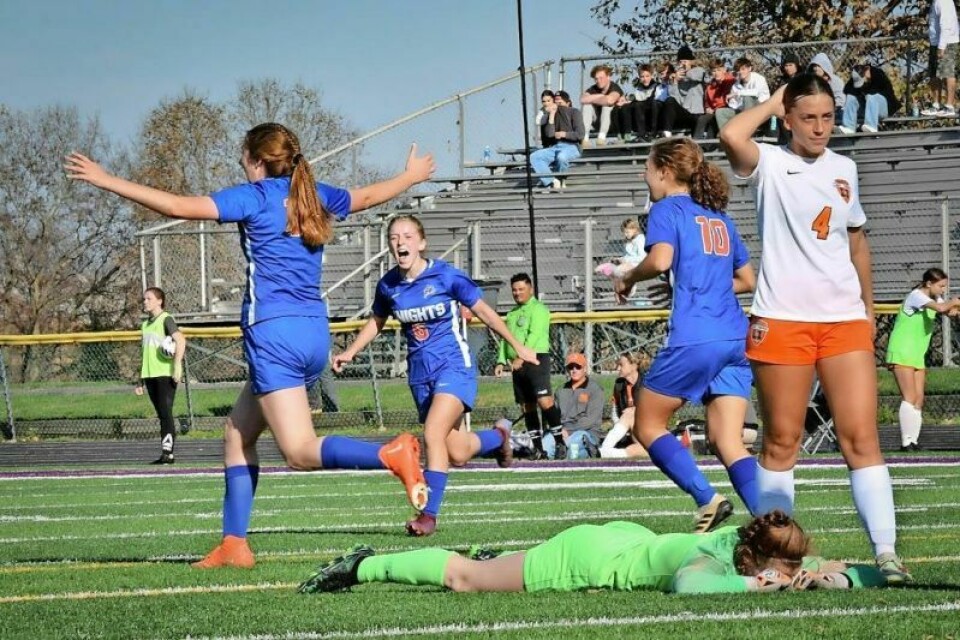 Aveona Yoder celebrates after scoring the winning goal in double overtime against Marietta on Nov. 4, advancing West Holmes to the state tournament for the first time in program history. West Holmes girls soccer wins program's first regional title