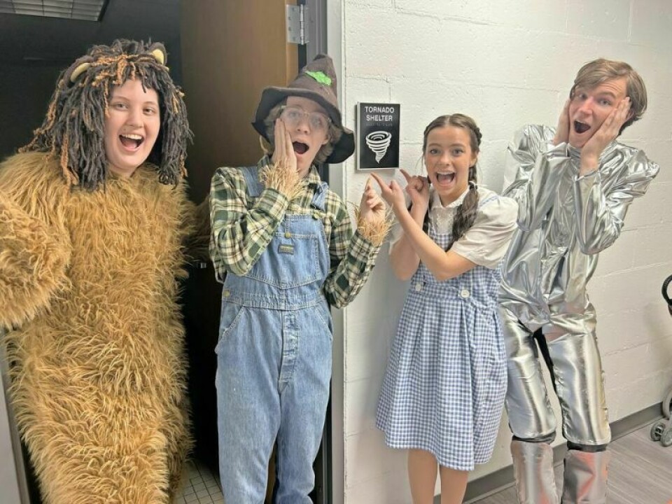 Abigail Prucha, Garin Gingerich, Sydney Purcell and Derek Shimek spot a tornado. Classic tale comes alive at NPHS