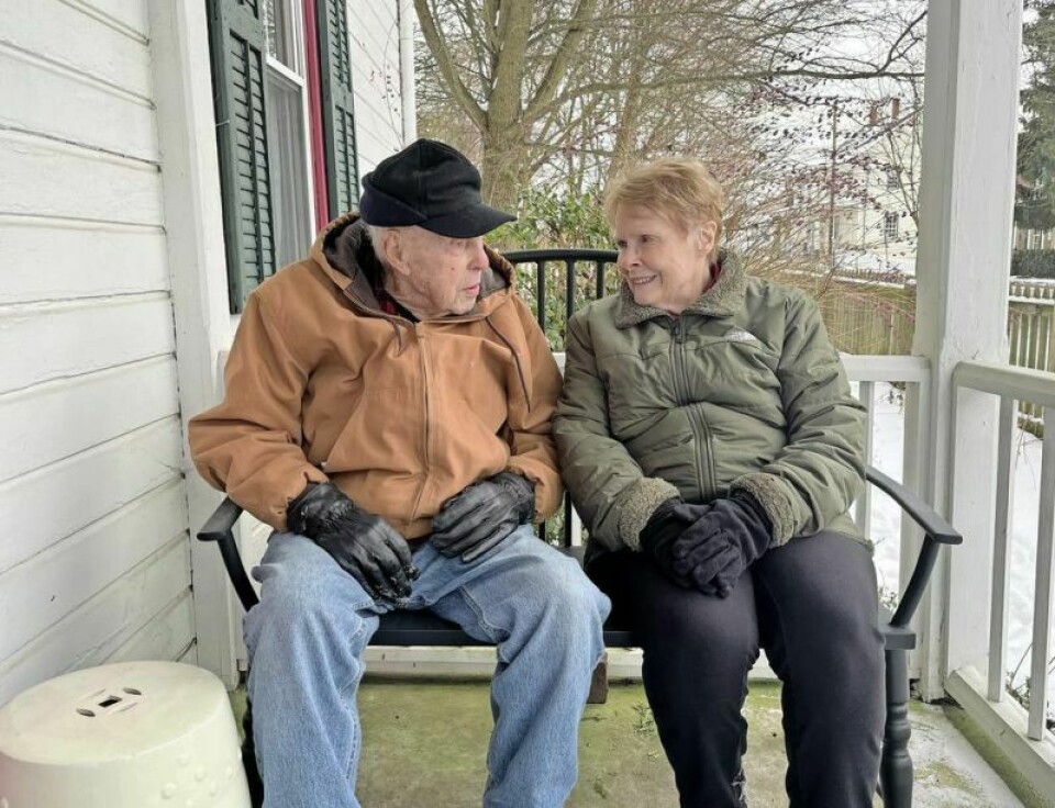 Bob Vielhauer and Nancy Gordon Wyatt chat on the porch of the #26 House in Zoar where Vielhauer grew up and lived for many years as an adult. Wyatt’s brothers grew up in one half of the home and she later spent a great deal of time there with Vielhauer’s mother Helen. Descendant recalls growing up in Zoar
