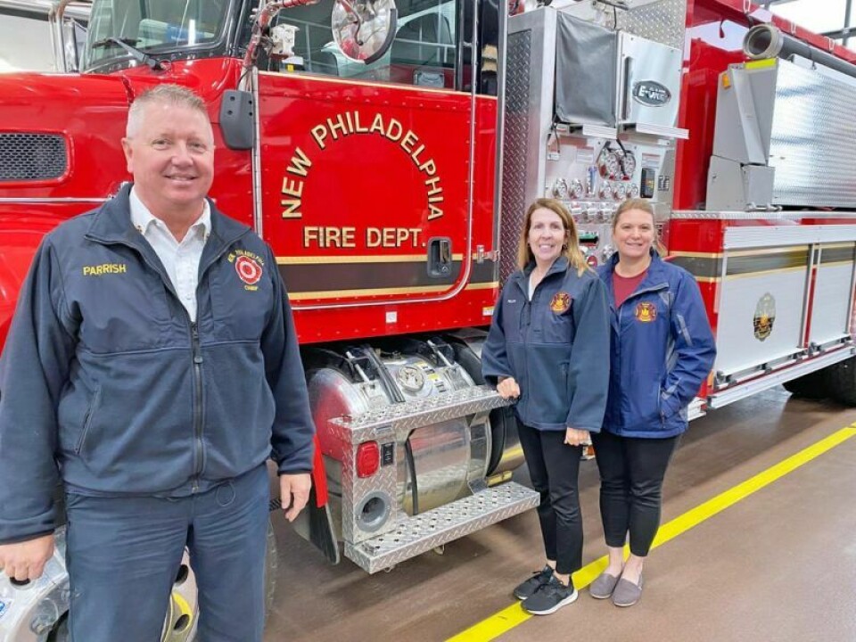Chief Jim Parrish, administrative assistant Denise Phillips and Paula Lancaster, community care coordinator, are getting ready for the third toy drive. Fire department is collecting toys