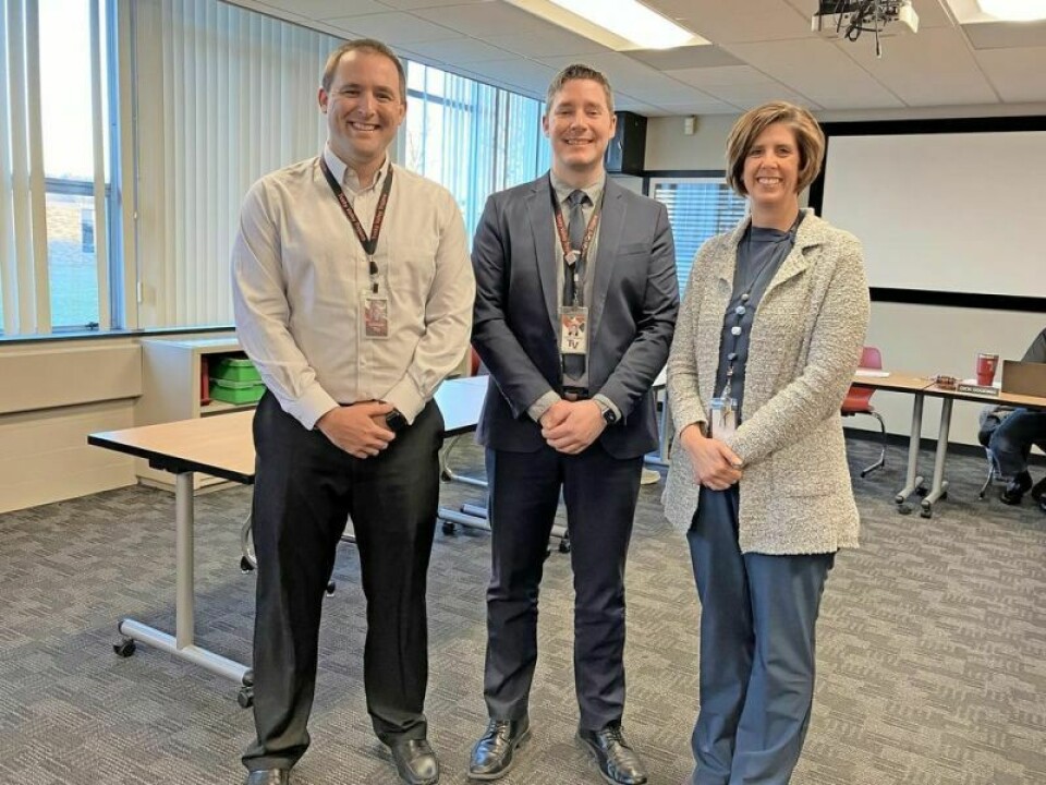 Corey Street, elementary principal, left; Superintendent Derek Varansky; and Andrea Clements, director of curriculum instruction and federal programs. The new positions are effective Aug. 1. Board of education transfers 2 administrators