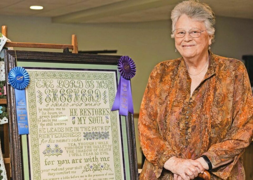 Jean Flinner of Walnut Creek was awarded Best of Show for her counted cross-stitch artwork titled “Psalm 23” at Walnut Hills’ recent “Creativity Is Timeless” exhibit. Walnut Hills Retirement Community holds art exhibit