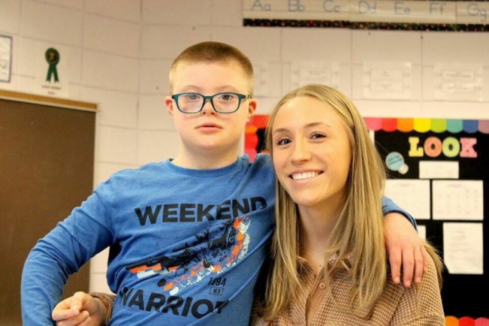 Teacher Roxanne Dunn with student Grayson Johnson. Roxanne Dunn is moving forward with her life