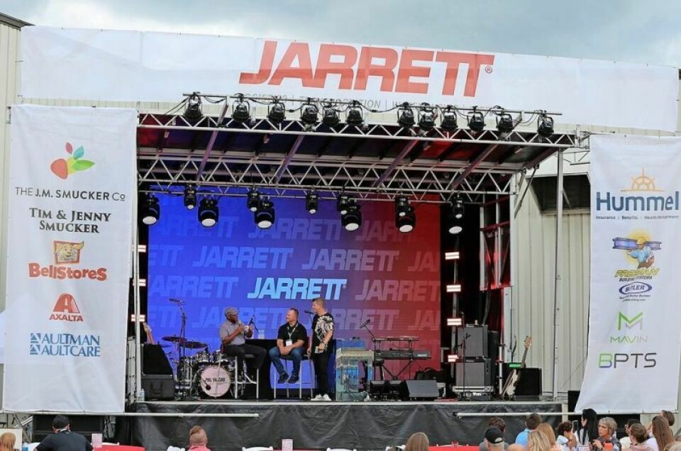 Two-time Heisman Trophy winner Archie Griffin, left, answers questions at the recent Hearts for Heartland, a charity event held at Jarrett headquarters in Orrville earlier this month. The event raised $88,000 for Heartland Education Community. Event raises $88,000 for Heartland