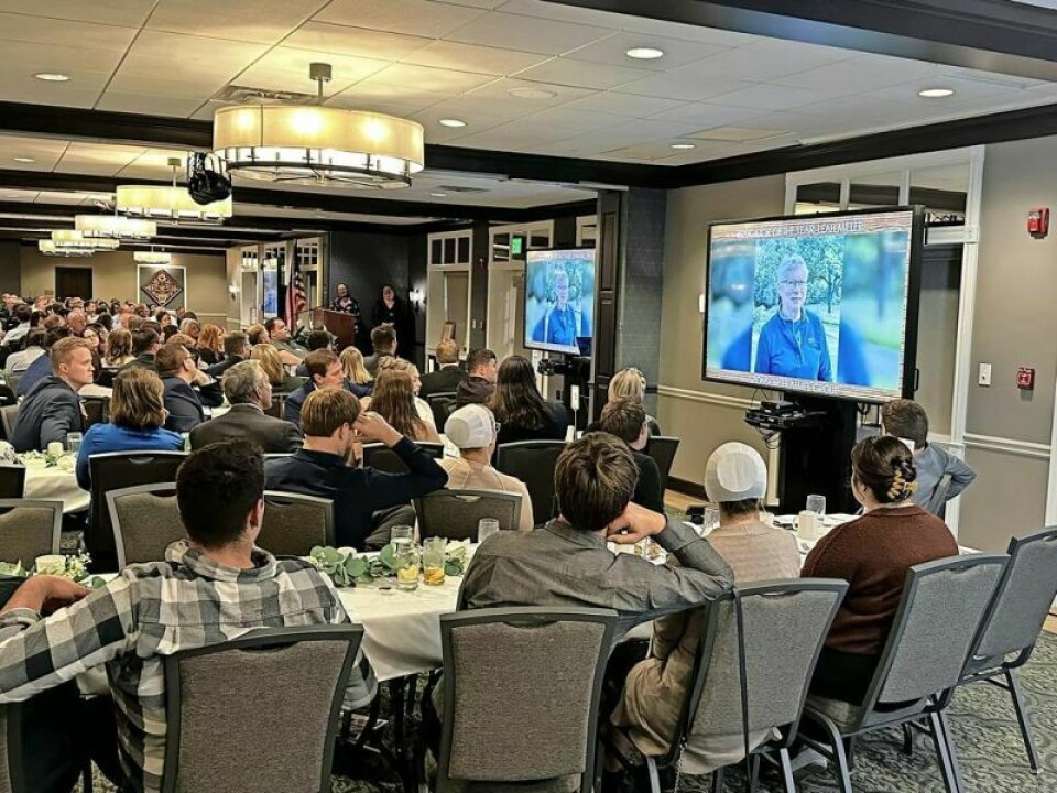Some of the 325-plus Holmes County Chamber & Tourism Bureau members watch a video featuring 2023 Educator of the Year Leah Miller during the chamber banquet on Thursday, Nov. 9. Holmes Chamber hands out awards at annual banquet