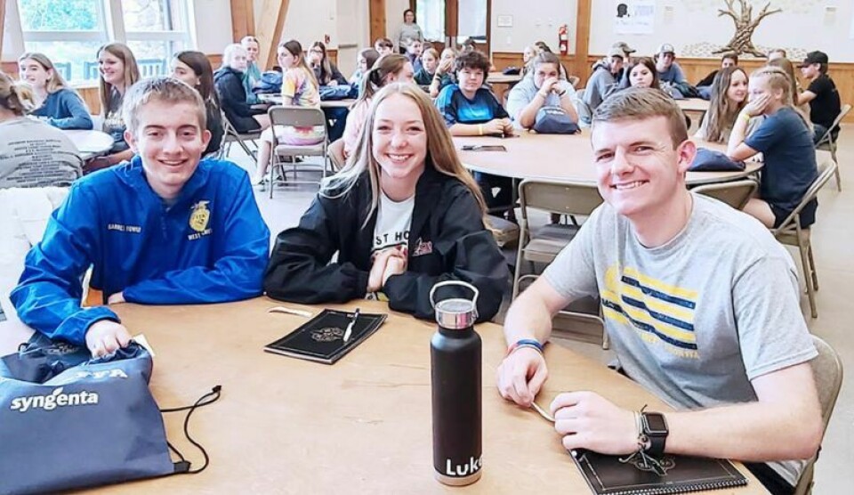 West Holmes FFA chapter members Garrett Fowler and Andi Schuch as well as Ohio FFA State President Luke Jennings sit in on the “I Am” conference. West Holmes FFA enjoys Ohio Leadership Camp
