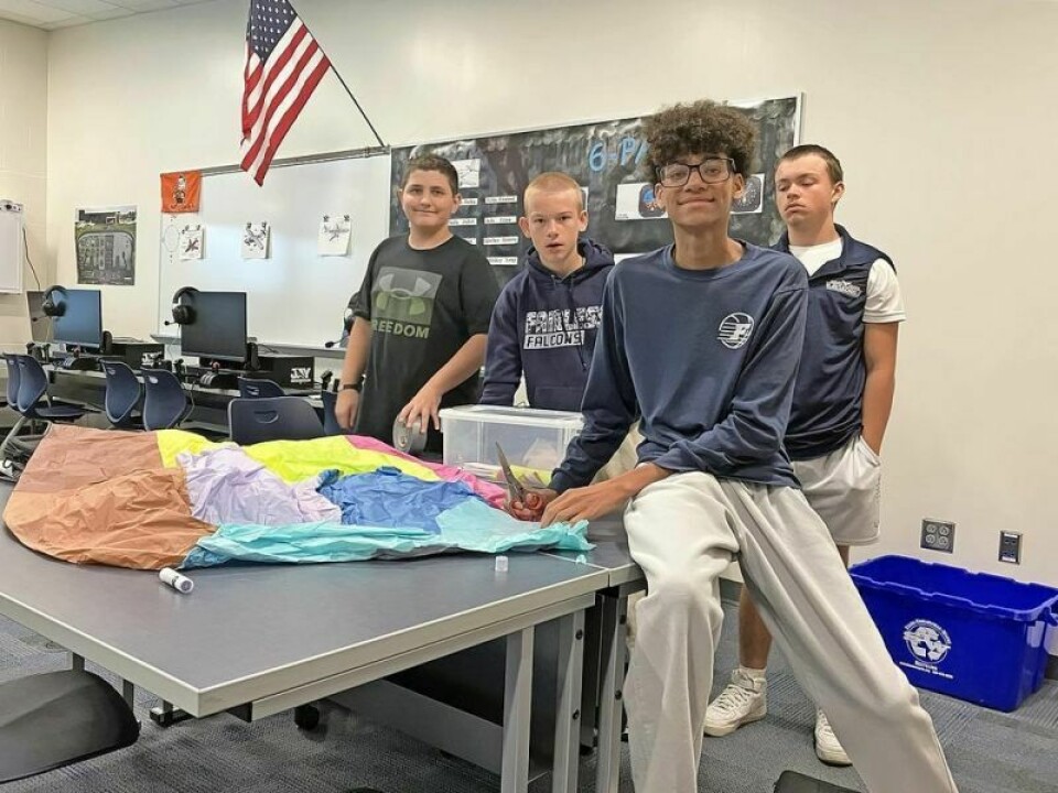 Austin Bailey, left, Noah Miller, Greg Grimm and Robert Harris Aviation class takes off at Fairless