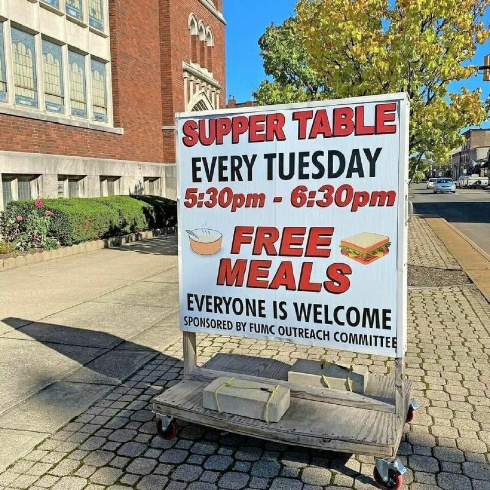 Meals are served in the social hall, and those attending should enter the church at the door facing West High Avenue. Supper Table is an open door ministry