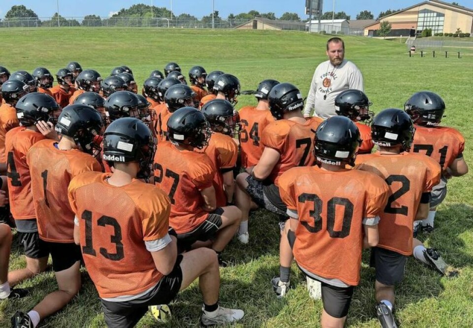Broc Dial, shown addressing his Dalton High football team last summer, recently resigned as DHS head coach. Dial had a .791 winning percentage (68-18), and his teams won or shared five WCAL titles in his seven years and finished this past season as Div. VII state runner-up. Pair of Dalton High head coaches step down